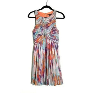 A/X Armani Exchange Women Size 4 Multicolor Abstract Pleated Midi Dress sleeve